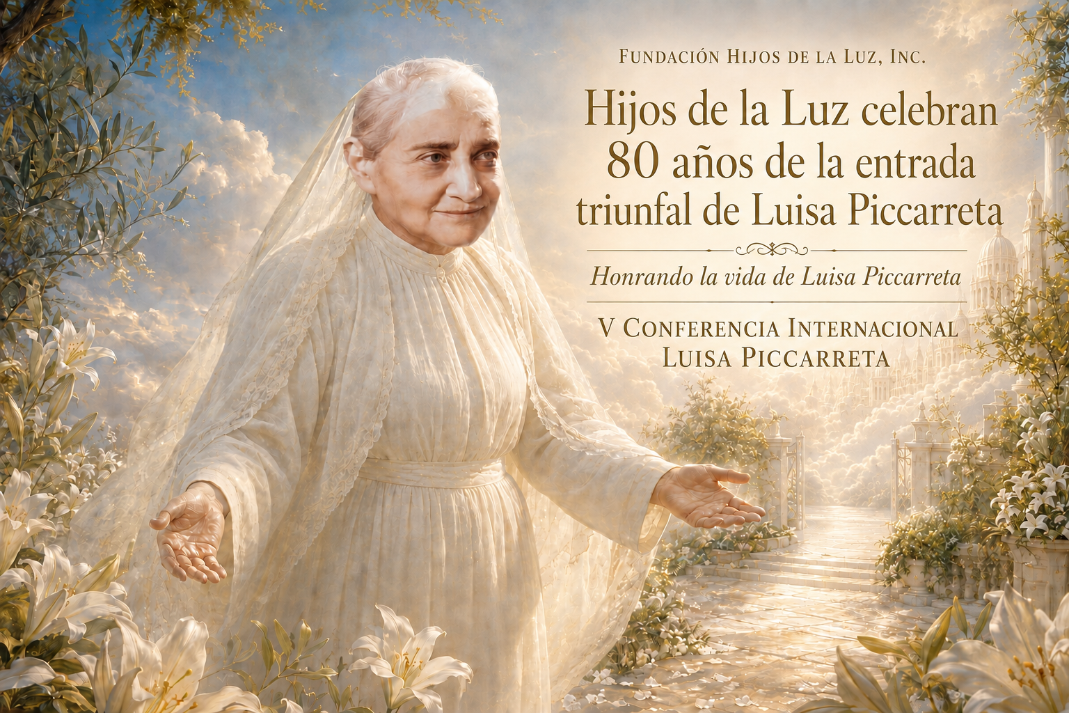 Cartel de la V Conferencia Internacional Luisa Piccarreta, celebrando 80 años de su entrada triunfal